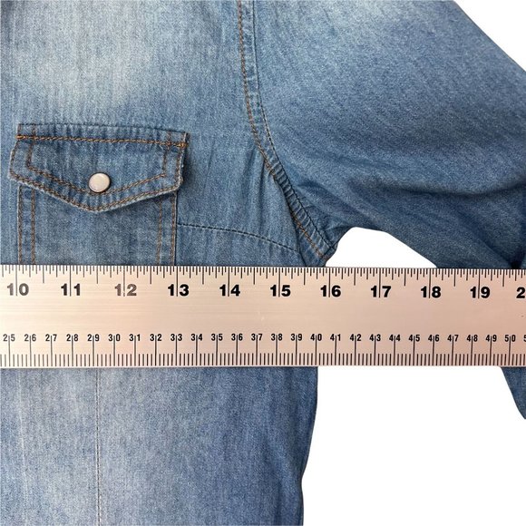 Ci Sono Womens Blue Dark Wash Long Sleeve Collared  Denim Button Up Shirt Size S - Picture 11 of 12